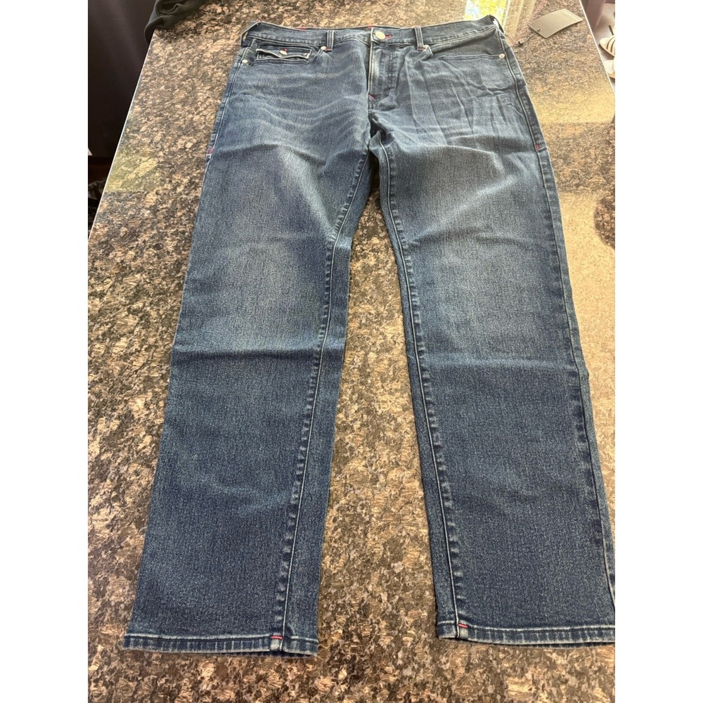 True Religion Geno Relaxed Slim Flap Jeans Men's 36x32 Autumn‎ Wash Blue NWT Red
